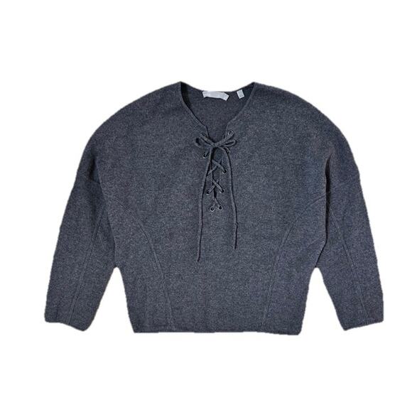 VINCE Women’s Merino Wool Cashmere Sweater Gray Lace Up Detail Size XS - Picture 1 of 5